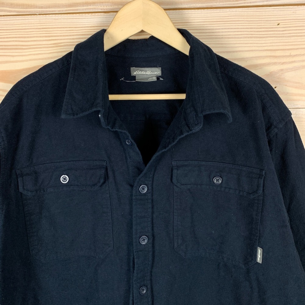 Eddie Bauer Double Brushed Chamois Shirt Mens XL Navy Boxy Long Sleeve 1624871 - Picture 2 of 7